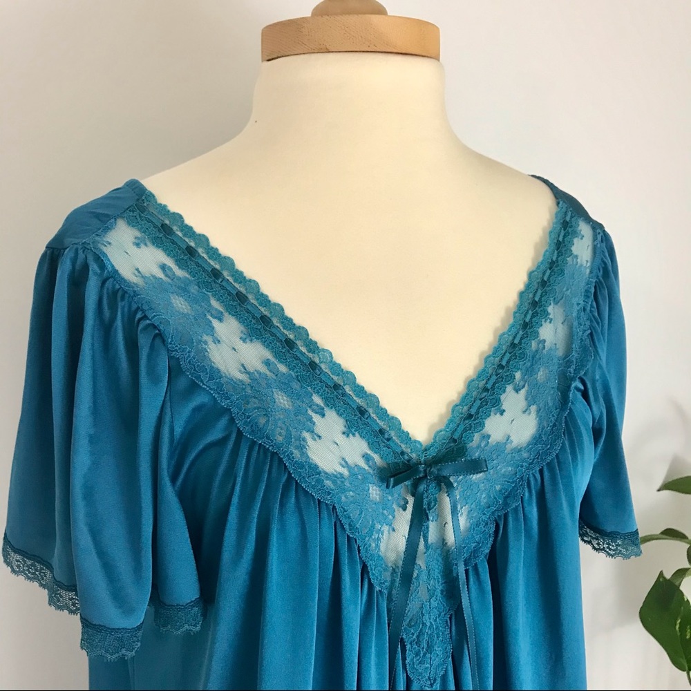 True Vintage Teal Chemise with Lace Accents